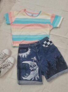 Hand-Painted skull Denim Shorts
